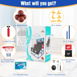 KOTEK Basketball Arcade Game, Dual Shot Basketball Hoop Arcade with 4 Balls & Inflation Pump, Outdoor Indoor Basketball Game for Kids 3+ Years Old, Birthday for Boys Girls Toddlers