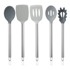 COOK WITH COLOR Silicone Cooking Utensils, Kitchen Utensil Set, Easy to Clean Silicone Kitchen Utensils, Cooking Utensils for Nonstick Cookware, Kitchen Gadgets Set, 5 Pieces, Grey Ombre