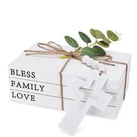 RUIRUICO Decorative Books for Home Decor, Fake Books for Decoration, Wooden Faux Books for Decoration, Farmhouse Book Decor (Bless Family Love)