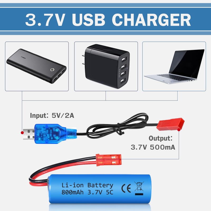 VICMILE 3.7V 800mah Li-ion Battery 2Pack with USB Chargers JST