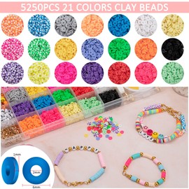 Clay Beads Set 6 mm Flat Beads with Letter Beads Smiley Beads Pendant Jump Rings for DIY Bracelets Necklace 5469 Pieces 21 Colours