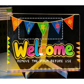 Light Up Menu Board 11.81x7.87 Inch Desktop Glow Message Center with Stand & 7 Color Markers, 1 Random Drawing Book, Rewritable Note Board for Office, Home