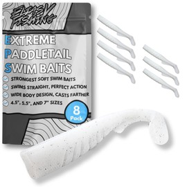 ELIASVFISHING Extreme Paddle Tail Swim Baits 8 Pack - Soft Plastic Swimbaits, Premium Paddle Tail Swimbaits for Bass Fishing, Great Action Lifelike Saltwater Soft Swimbait Shad Lure, White 5.5"