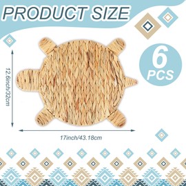 Gandeer Set of 6 Turtle Woven Placemats Water Hyacinth Nautical Placemats Large Wicker Rattan Chargers for Dining Table, Farmhouse Boho Weave Plates Chargers Coastal Beach Theme House Table Decor