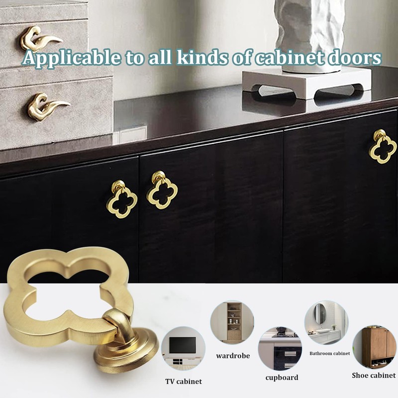 Newsmy 4 Pcs Flower Drop Ring Drawer Cupboard Knobs, Solid