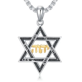 MEIDERBO Star Of David Necklace 925 Sterling Silver Jewish Star Necklace Magen David Pendant Yhvh Yhwh Jehovah Yahweh Hebrew Necklace Jewish Jewelry Gifts for Men Women