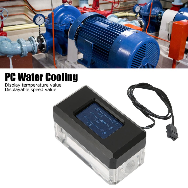 PC Water Cooling Thermometer, Smart LCD Flow Rate Temperature Detection,