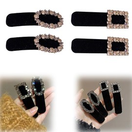 XIANFQNKJ ヘアピン 前髪クリップ おしゃれ 4個セット 黒 ベロア パッチンピン 跡がつかない 可愛い ミニヘアクリップ 大人用 ヘアアクセサリー 前髪ピン 髪飾り レディース（方形+楕円形）