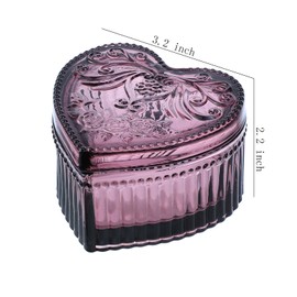 Gaolinci Crystal Glass Heart-Shaped Storage Box Embossed Jewelry Box Candy Box with Lid - Purple