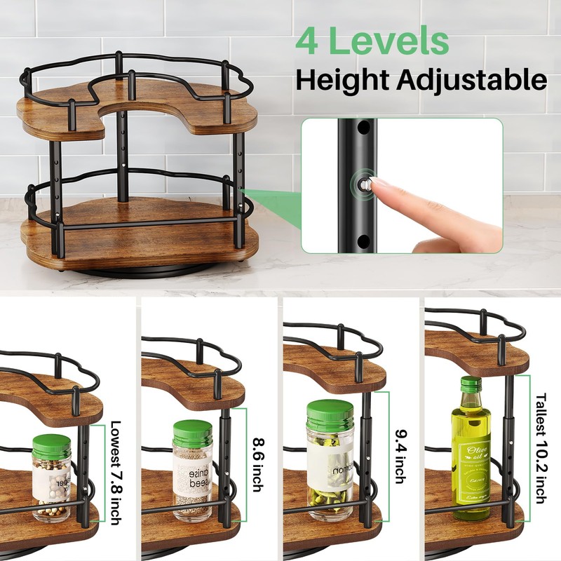 Spice Rack Organization for Cabinet - Height Adjustable Rotating Lazy
