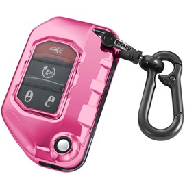 Kirsnda for Jeep Key fob Cover with Keychain,Soft TPU Key case/Skin,Compatible with Wrangler JL JLU Gladiator JT Rubicon Flip Remote Key Vehicle Accessories,Transparent Pink