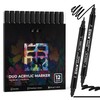 ZSCM 12 Black Acrylic Paint Markers, Dual Fine & Brush