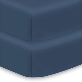 BreathableBaby Sábana bajera todo en uno y funda impermeable para colchones de cuna de 132 x 71 cm, paquete de 2 unidades, color azul marino, para bebés <12 meses