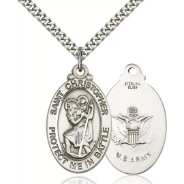 Bliss Sterling Silver Saint Christopher Army Medal Pendant Necklace 18" Chain Gift