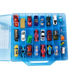 HOME4 Double Sided BPA Free Toy Storage Container - Compatible with Mini Toys, Small Dolls Hot Wheels Tools Crafts - Toy Organizer Carrying Case - 48 Compartments (Blue)