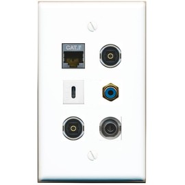 3.5mm CAT7 RCA-Blue 2 TOSLINK USBC Flat/Solid Wall Plate [White]