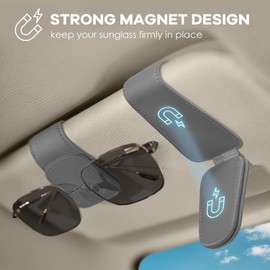 ZYSY Sunglasses Holder for Car Sun Visor, Magnetic Leather Eyeglass Hanger Clip for Car Sun Visor Universal Car Visor Accessories Magnetic Glasses Mount Holder, Ticket Card Clip (Grey)