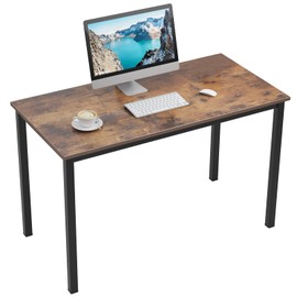 Need Large Computer Desk, 47 Inch Study Student Writing Desk, Simple Style PC Workstation with Black Metal Frame for Home Bedroom, Rustic Brown