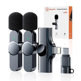 Kinglucky Kinglucky 2 Pcs Lavalier Mini Microphone for iPhone iPad Android Professional Noise Cancelling [360 Pick Up] Wireless Lavalier Microphone for Video Recording, Interview, YouTube, Live Streaming