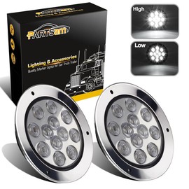 Partsam 2PCS 12 LED White 4" Round Backup Reverse Lights Marker w/Stainless Rings Sealed