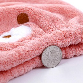 Girls' Ultra Absorbent Hair Drying Wrap Towel Hat Cartoon Cute Bear embroidery Coral Velvet Wet Hair Dry Turban Wrap Quick Dry Head Towel Cap Hat for Bath Shower Washing Hair Spa Towel for Kids