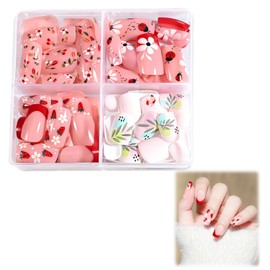 Nagel Tips Set 96 Stück Falsche Nägel Zum Aufkleben 4 Designs Nageltips Full Cover Fake Nails für Frauen Mädchen Press On Nails Kurz Quadrat Fake Nails für DIY Maniküre Dekoration