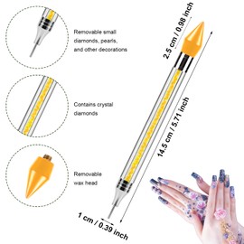 Pack of 3 Wax Pens for Rhinestones with 3 Wax Tips, Double Headed Jewel Picker Tool with 3-Colour Gemstone Pen Tube, Gemstone Wax Pen for Nails Crafts (Rose Red, Yellow, Blue)