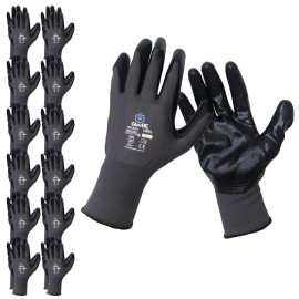 GlovBE 6/12/120 Pairs Mechanic Work Gloves, Nitrile Coated Oil & Gas Resistant - M, 120 pairs