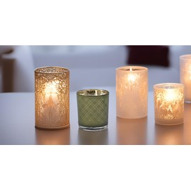Biedermann & Sons Pillar Candle Holders Laser Etched Glass, Set of 6, Olive Green Zen