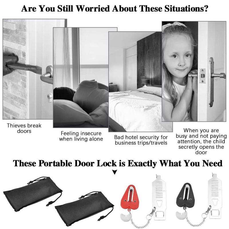 QUCUMER Pack of 2 Portable Door Lock Temporary Security Lock