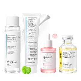 Skincare Coreano 4 En 1 Kit, con 1 Crema Hidratante Centella Niacinamida + 1 Tonico Hidratante AHA y BHA + 1 Serum Facial Salmon DNA PDRN + 1 Serum Péptidos Múltiples Colágenos