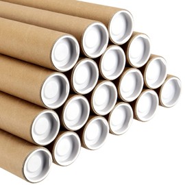 JEUIHAU 18 PCS 1.5 x 16 Inch Kraft Mailing Tubes with Caps, Spiral Wound Construction Recyclable Shipping Tubes for Transporting, Storage