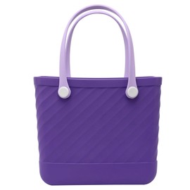 BONBON TOYS Waterproof Beach Bag for Women, Medium No-holes Sand Proof Washable Rubber Tote Bag with Zipper Pocket, Ideal for Pool Boat Outdoor Sport Camping Shopping 15x13.5x6in Deep purple