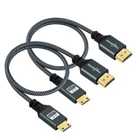 Twozoh Cable Mini HDMI a HDMI 2M 2 Unidades, Nailon Trenzado HDMI a Mini HDMI Compatible con 3D/4K@60Hz 18Gbps/2160P/1082P para Nikon/Canon DSLR, videocámara, portátil, tablet y tarjeta gráfica/video