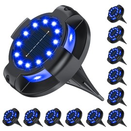 Solar Pathway Lights Outdoor 12 Packs, Bright Blue 16 LEDs Solar Ground Lights Walkway Lights with Side Lights, Waterproof Solar Deck Lights for Yard Walkway Garden Poolside Driveway Decorations