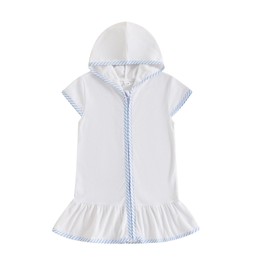Nituyy Toddler Girls Boys Swim Cover Up Terry Cloth Swimsuit Coverup Wraps Zipper Bathing Suit Pool Beach Poncho Cover-Ups (Ruffled Blue, 3-4T)