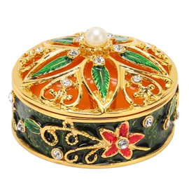 Metal Jewelry Box Innovative Exquisite Hand Painted Hinged Jewelry Organizer for Ring Earring Jewelry Green