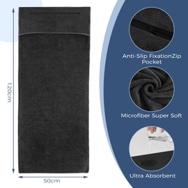 YIIFELL 120 x 50 cm Fitness Towel, Sports Towel, Microfibre Towels with Zip Pocket, Gym Towel for Gym, Yoga, Outdoor and Training