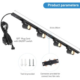Hiiglxii Plug in Track Lighting with Power Cord, 4-Light GU10 Track Lighting Kit with Track Rail, Modern Kitchen LED Track Lighting Fixtures Ceiling Wall Spot Light, 13FT Plug Cord, Black (No Bulbs)