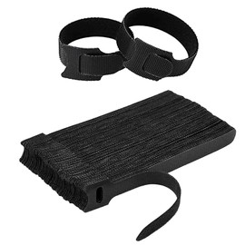 GWAWG 100PCS Cable Tie Reusable Black Straps ，Adjustable Releasable Hook and Loop Cable Straps,Suitable for Wire Bundling, Wire Sorting, Computer Wire Bundling
