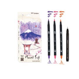 Tombow Creative Set Japan Edition Mount Fuji Set, 3 ABT Dual Brush Pens & MONO Drawing Pen, Watercolour Paper with QR Code Video Tutorial [Japan Set2]