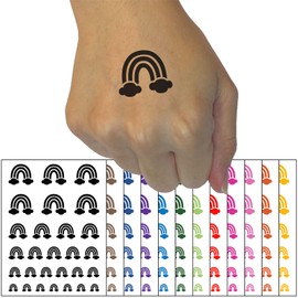 Cute Rainbow Clouds Peace Love Temporary Tattoo Water Resistant Fake Body Art Set Collection - Black (One Sheet)