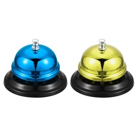 sourcing map 2 Pcs Call Bell, 85mm/3.35" Desk Bell Service Dinner Bell for Restaurant Hotel Room Kitchen Bar Party Classroom(Blue+Gold)