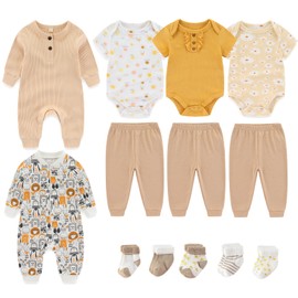 Ruliby Newborn Girl Clothes Set Baby Bodysuits and Zip Romper Pants Cute Girls Layette Set 3-6 Months