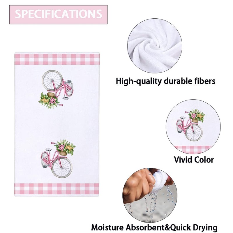 Secarond Watercolor Spring Flower Bicycle Kitchen Dish Towel 18 x