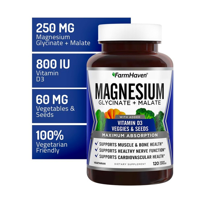 FarmHaven Magnesium Glycinate & Malate Complex w/Vitamin D3, 100% Chelated