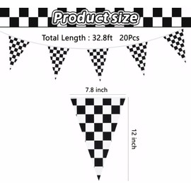 Light Up Checkered Flag Banner 32.8ft Black & White Racing Pennant with 8 Flashing Modes for Race Car Party and Nascar Decorations