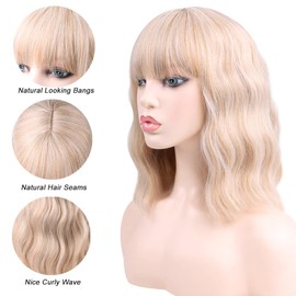 ZYYDSGO Short Wavy Wig for Women Shoulder Length Bob Curly Women's Charming Synthetic Wigs (Blonde)