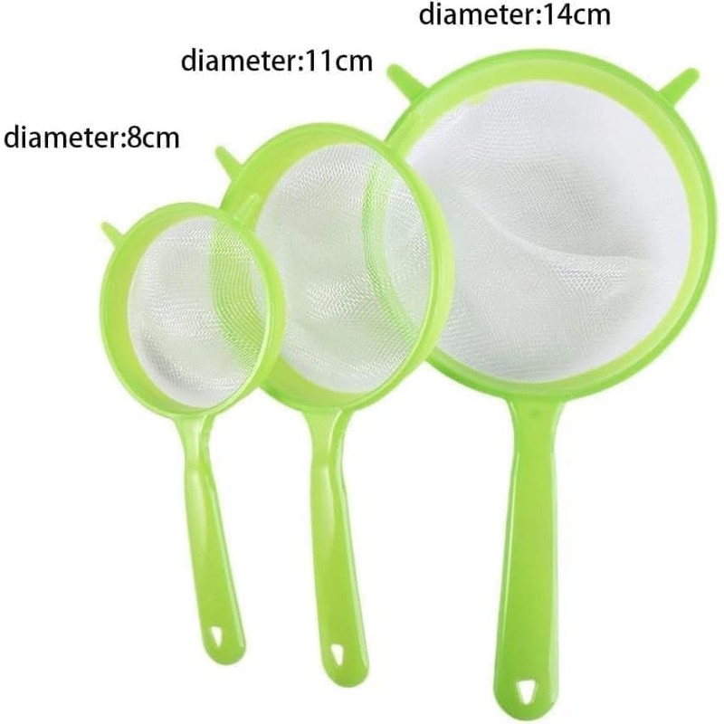 3 Pcs/Set Green Flour Sifter with Long Handle, Hangable Flour