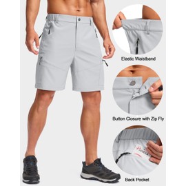 Pudolla Men's Hiking Cargo Shorts Lightweight 7" Travel Casual Shorts for Men Golf Work Outdoor with 5 Zipper Pockets(Bright Grey 3X-Large)